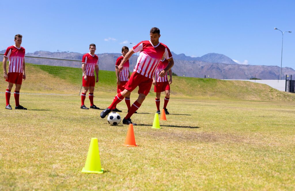 Soccer players training